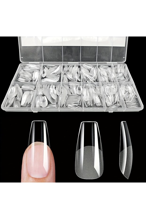 Coffin-M 600Pcs False Nail Tips Semi-Matte Finish Almond French Coffin Stiletto Oval Square Shapes w
