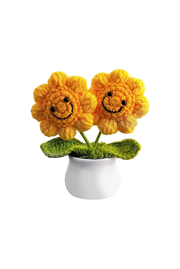 Style 4 Handmade Crochet Sunflower Bouquet Car Interior Decor Knitting Potted Flower Creative Craft