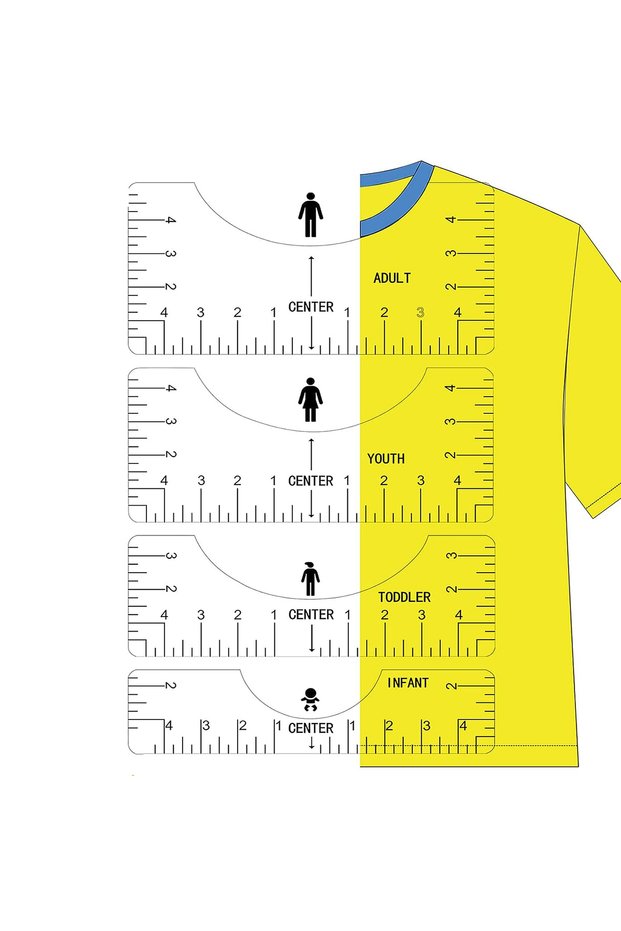 1PACK Transparent 4Pcs T-Shirt Ruler Guide Alignment Tool T-Shirt Rulers to Center Design for Adult