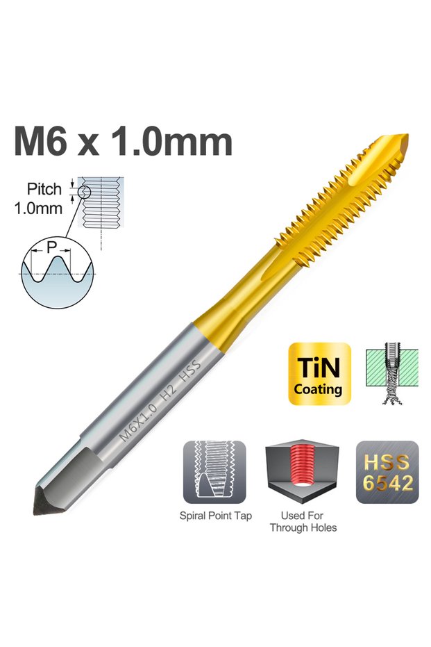 M6x1.0 1pc HSS Titanium Coated Thread Tap Drill M2 M2.5 M3 M3.5 M4 M5 M6 M8 M10 M12 M14 M16 Metric S