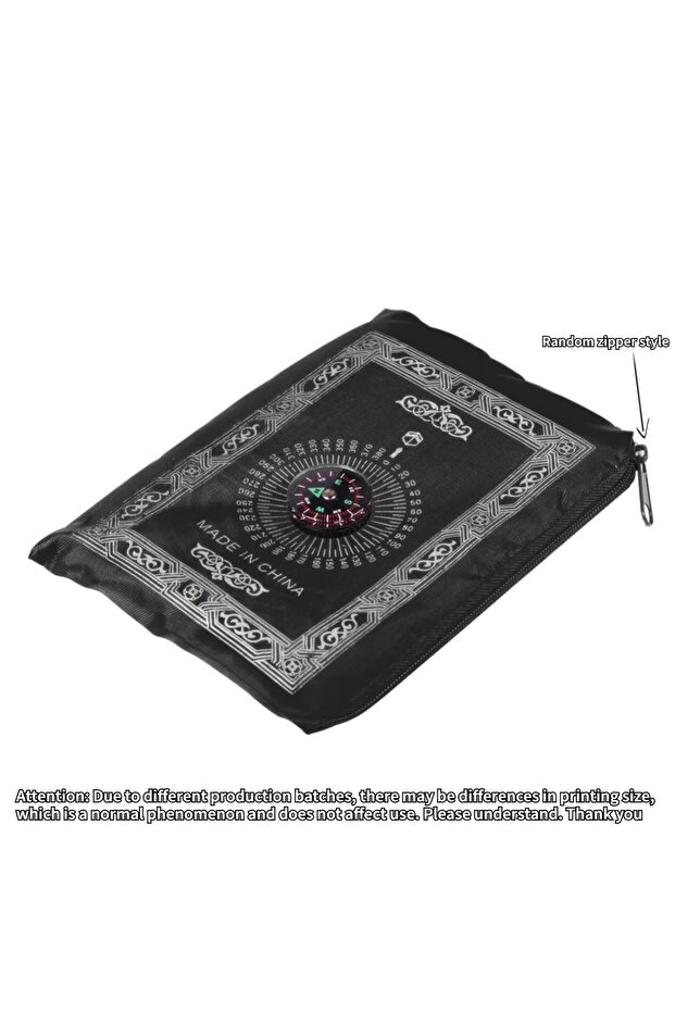 Black Prayer Rug Polyester Portable Braided Mats Simply Print with Compass In Pouch Travel Home New