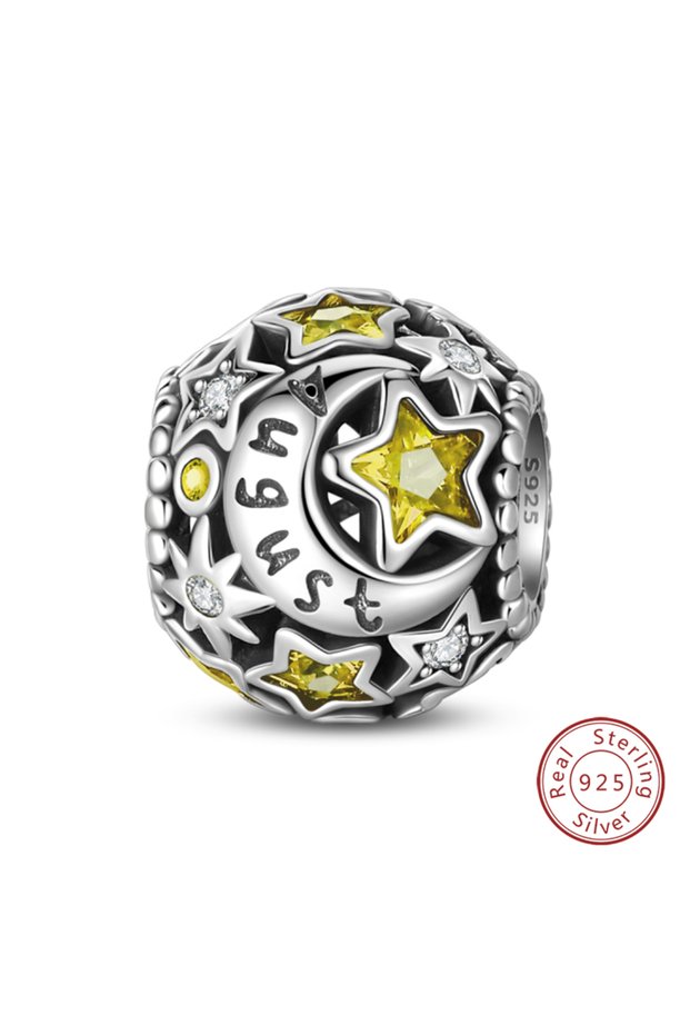 PAC1360-8 New 925 Sterling Silver Star Moon Birthstone January to December Charms Beads Sparkling Zi