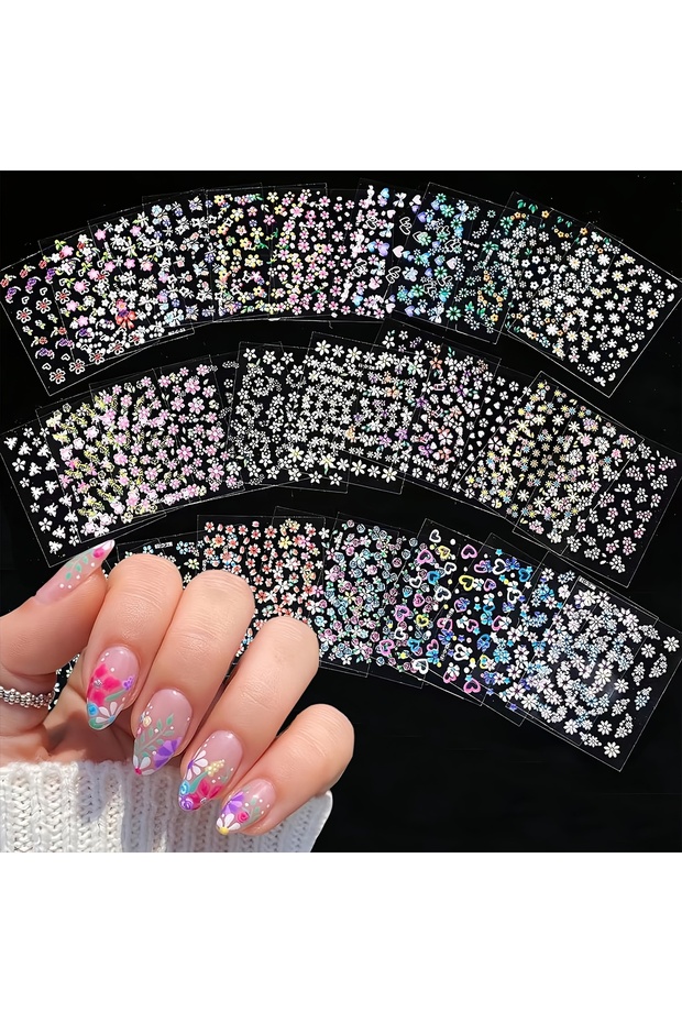 30 sheets 30 Sheets Flower Nail Stickers for Nail Art Colorful Self Adhesive Daisy Nail Decals Sprin