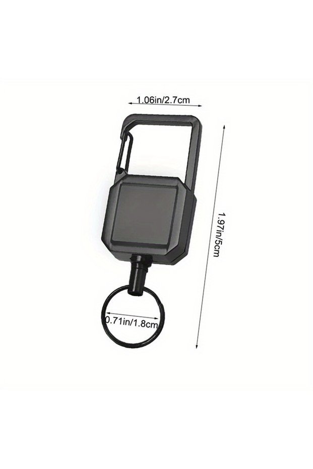 1pc black Retractable Keychain Outdoor Carabiner Steel Wire Rope High Resilience Badge Holder D-type