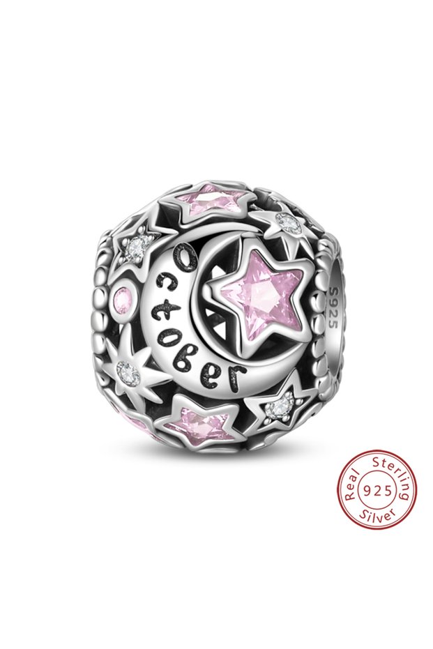 PAC1360-10 New 925 Sterling Silver Star Moon Birthstone January to December Charms Beads Sparkling Z