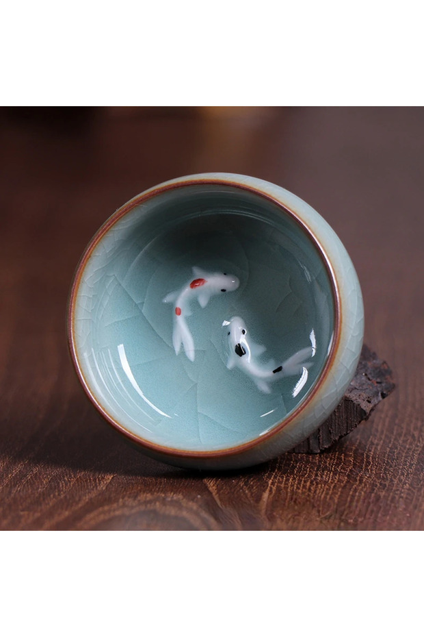 A 60ml Crackle Golden Fish Celadon Porcelain Teacups Delicate Longquan Tea Cup Bowl Kungfu Serviceab