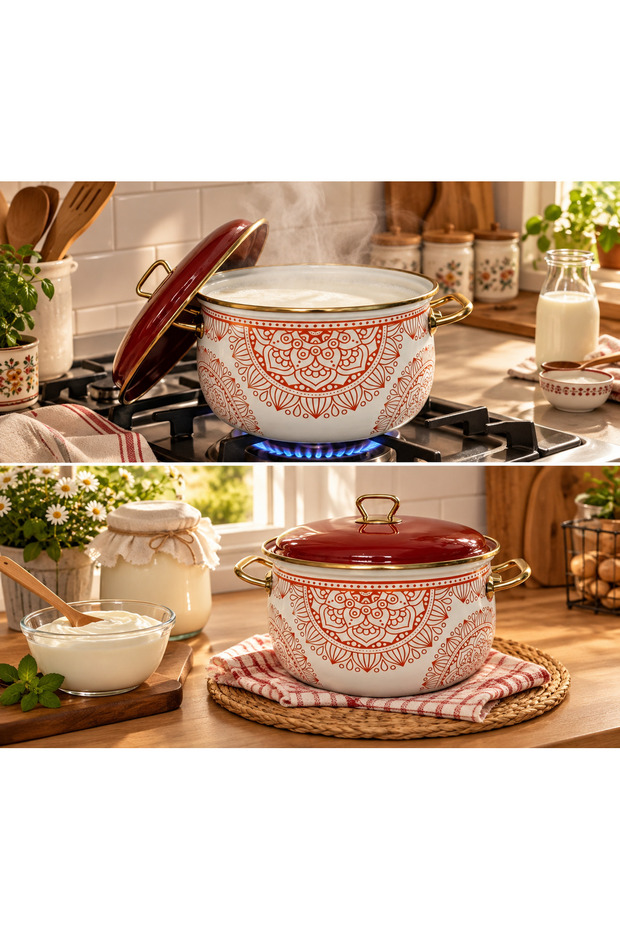 Brown Mandala Enamel 3.75 Liter Pot Milk Yogurt Casserole Pot