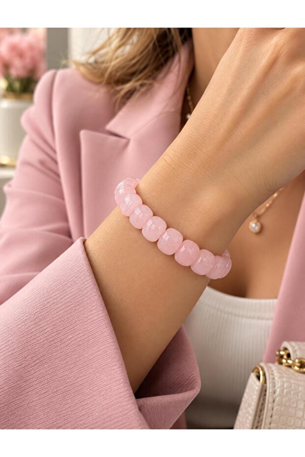 Special Facet Cut Pink Quartz Natural Stone Bracelet