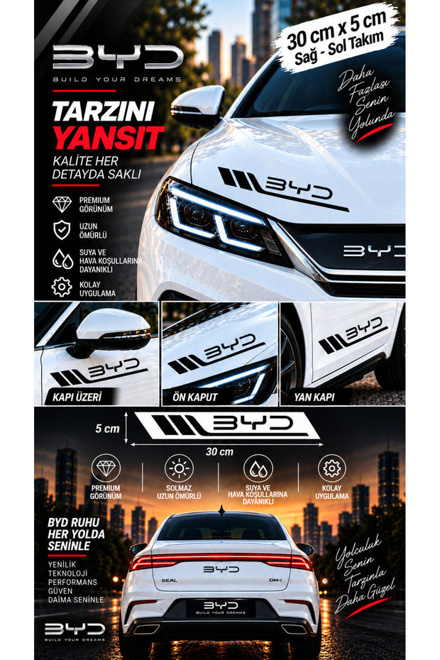 Byd Compatible Sports Body Stripe Sticker Right Left Side Door Fender Sticker 2 Pieces