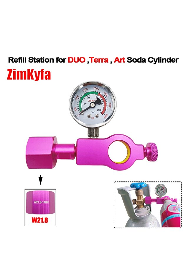 B-EU W21.8 CO2 Refill Adapter Fill Station for SodaStream Quick Connect Pink Cylinder Canister Tank