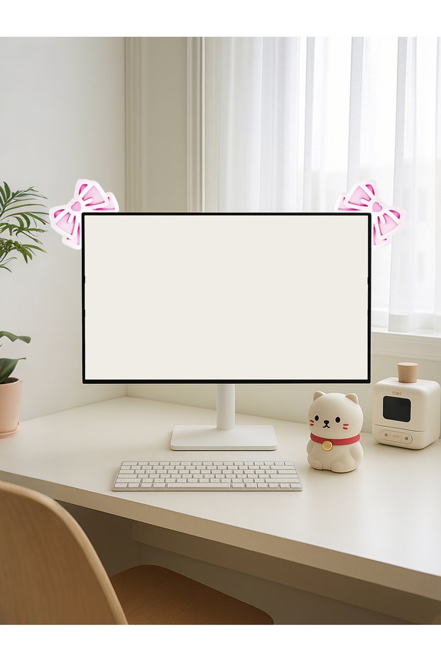 2pcs BS4855 Kawaii Bow Monitor Decor Pink Acrylic Bowknot PC Accessories Cute Desktop Decoration for