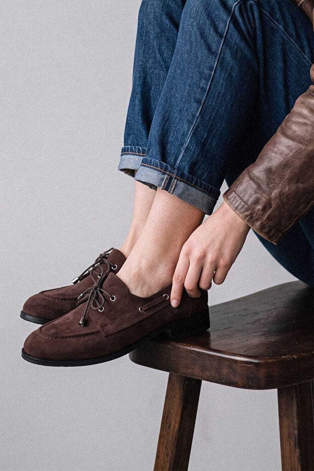 Brown Eyelet Detailed Lace-Up Women's Loafer