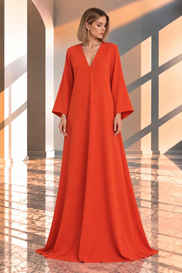 Maxi Length V-Neck Long Sleeve Stylish Event Dress Cou-112