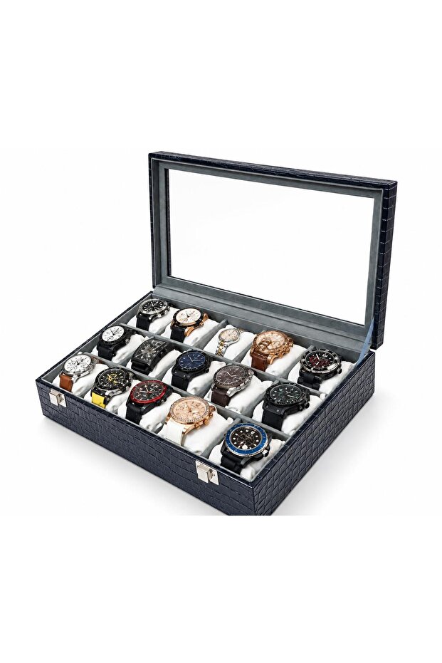 Watch Box 15 Pieces Dark Blue Crocodile