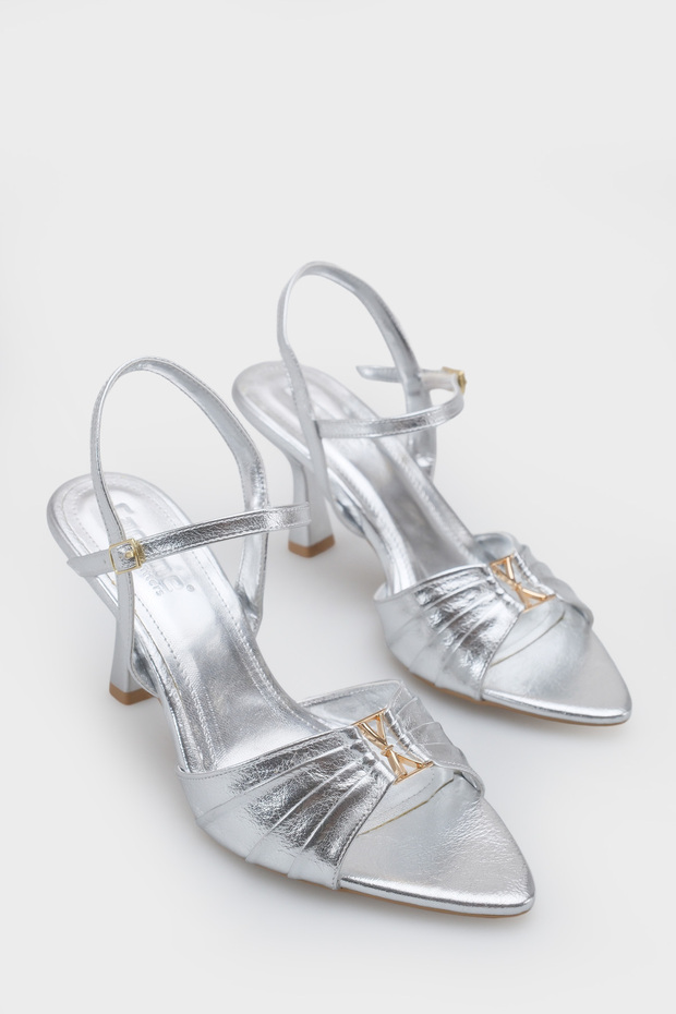 Belvia Pointed Toe Metallic Ankle Strap Mid-Heel Women's Shoes