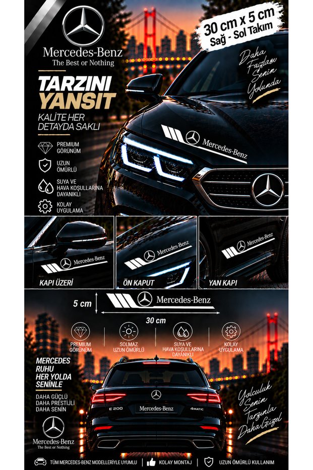 Mercedes-Benz Compatible Sport Body Stripe Sticker Right Left Side Door Fender Sticker 2 Pieces