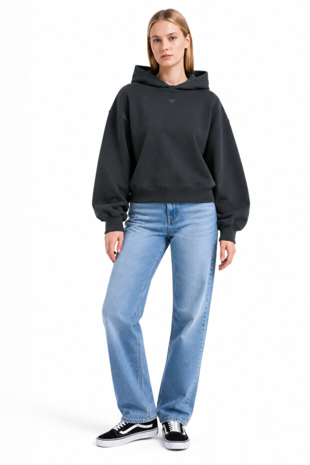Hooded Women's Sweatshirt 3 Thread Non-Embossed 100% Cotton Fabric Women's Crop Sweatshirt Original Design
