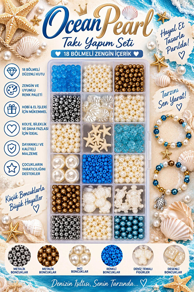 Summer Season Pearl Starfish Seashell Glass Beads Jewelry Making Hobby Set