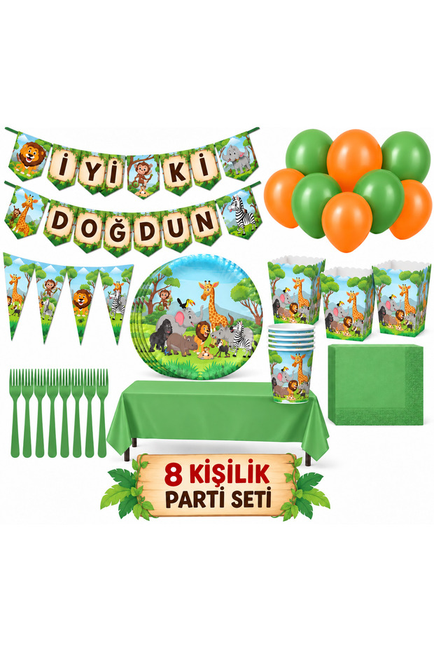 Safari Party Set, Animal Party Set, Safari Themed Concept Party Set, Full and Comprehensive Party Set for 8 People
