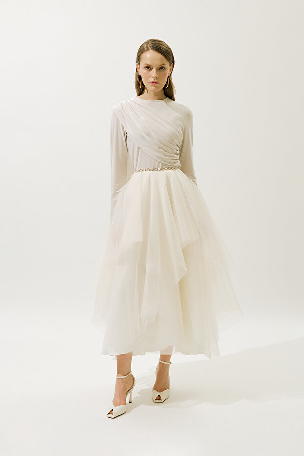 Emilia Layered Tulle Skirt Beige