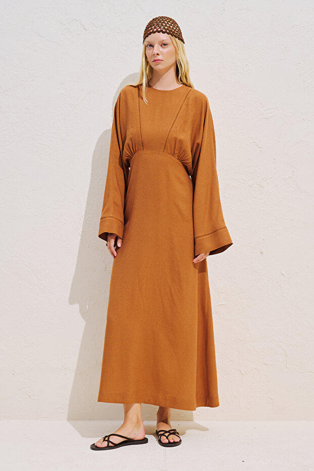 Linen Mixed Long Sleeve Dress Tiles