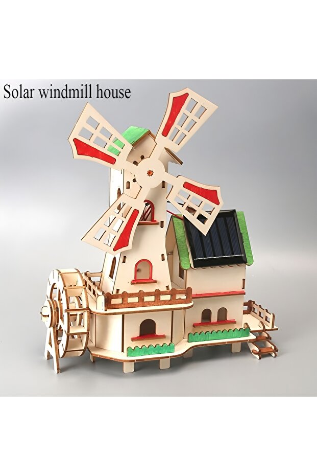 Windmill house Solar windmill houses, children's DIY handcrafted assembly models, 3D wooden jigsaw p