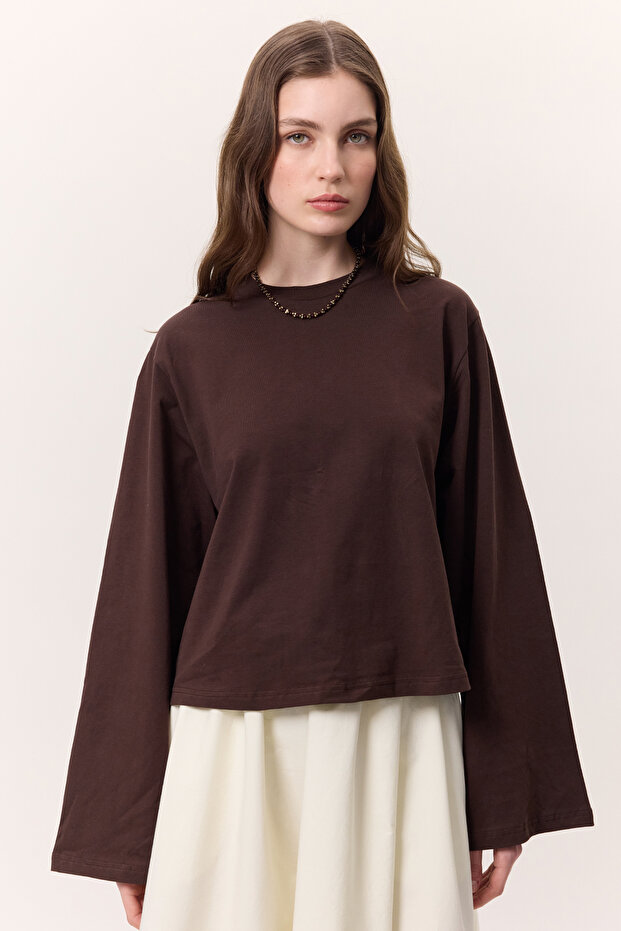 Long Sleeve Short Tshirt Dark Brown