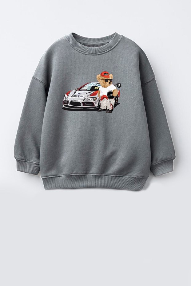 Boy's Teddy Bear Printed 3 Thread Fabric Cotton Sweatshirt