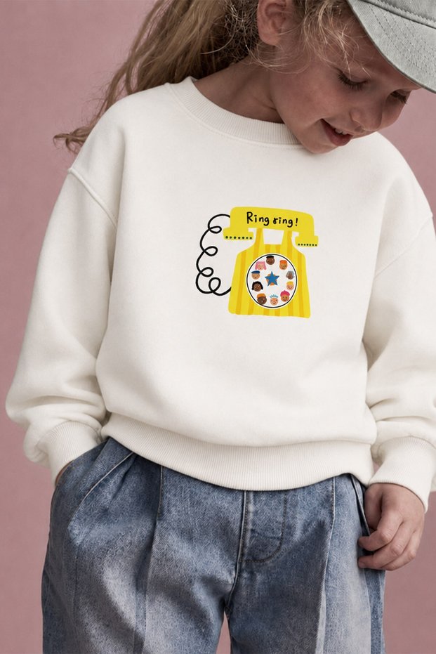 Unisex Kids' Phone Printed 3 Thread Fabric Cotton Sweatshirt