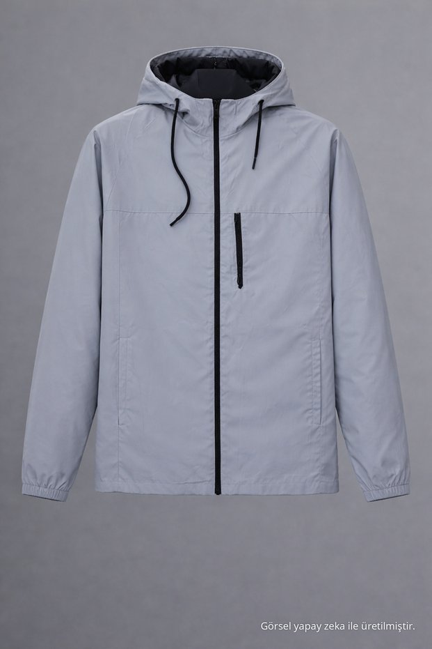 Men's Relax Fit Pocketed Lined Gray Raincoat