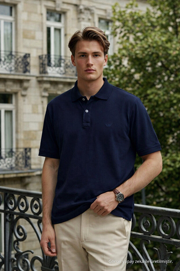 Men's Elite Comfort Navy Blue Polo Collar T-Shirt