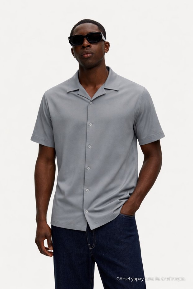 Men's Short Sleeve Basic Gray Relaxed Shirt
