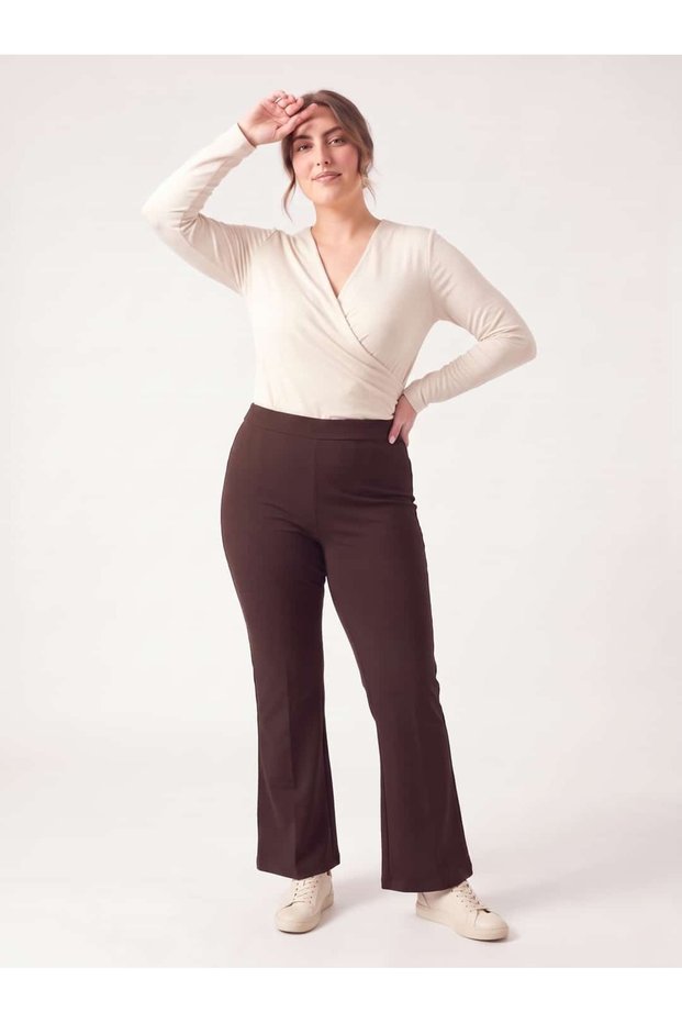 Women's Plus Size Spanish Leggings High Waist Elastic Brown Pants