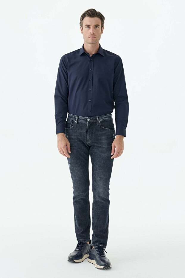Navy Blue Comfort Fit Washable Jeans Denim Trousers