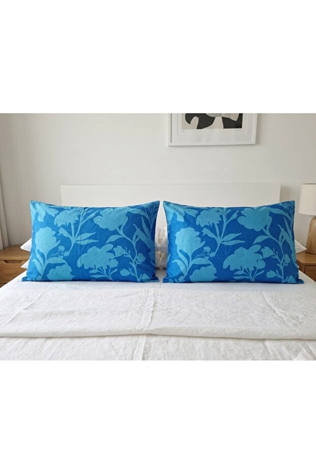 Zorlutekstil Cotton Satin Blue Patterned Pillowcase 2 Pieces