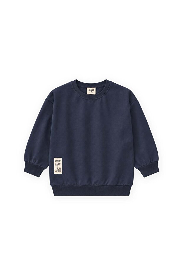Label Detailed Sweatshirt 2-10 Years Old Navy Blue