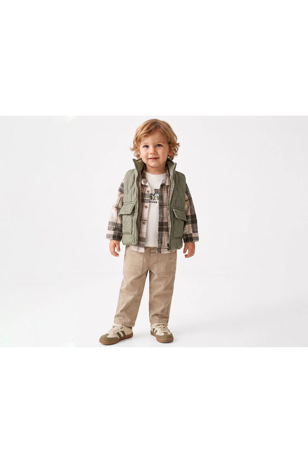Boy's Teddy Bear Patterned 4-Piece Vested Shirt Set