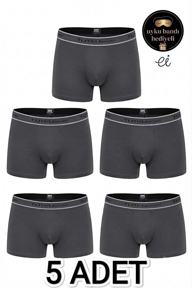 5-Pack Anthracite Cotton Lycra Sports Men's Boxer Set - Flexible Comfortable Underwear - Custom Made Sleep Band with Gift