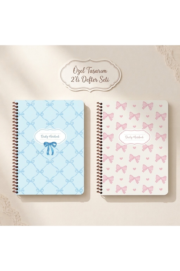 Adali̇nhome Pastel Ribbon Series Set of 2 Spiral Lined Notebooks (A4)