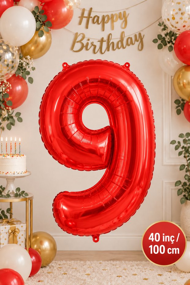9 Years Old 40 Inch Red Number Foil Balloon 100 cm Age Balloon 1 Meter