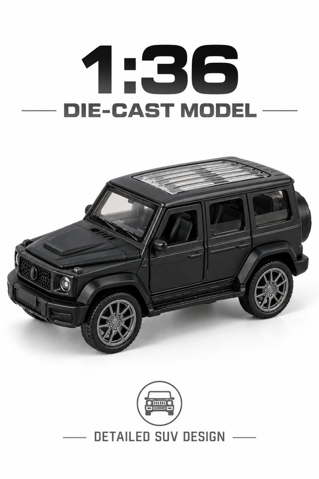 1:36 Die-Cast SUV Toy Car for Kids – Metal Body Model Vehicle with Music, Rear Spare Wheel & Detailed Design – Assorted Colors, 3+ Years