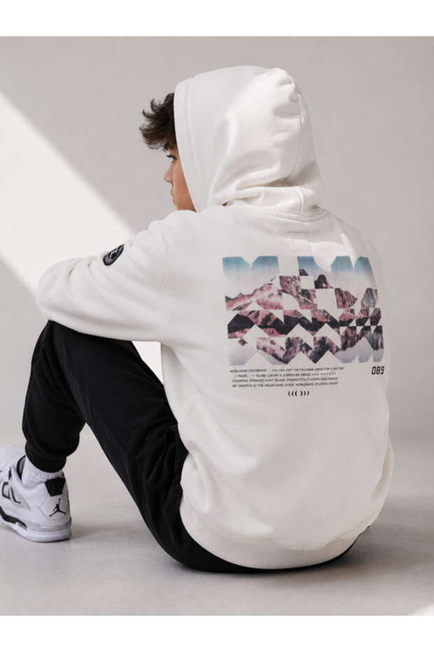 Boys Graphic Loose Fit Hoodie with Back Print