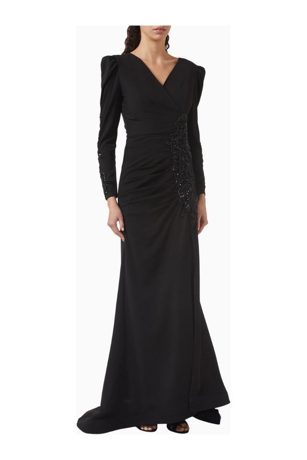 Embroidered Gown in Scuba Fabric Embroidered Women's Dress