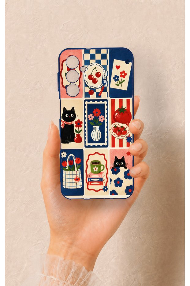 Samsung M34 Compatible Cute Cat and Flower Pattern Silicone Case