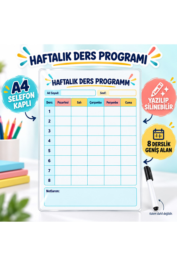 Weekly Lesson Schedule A4 | Clearable Student Planning Board with Cellphone Covering Surface