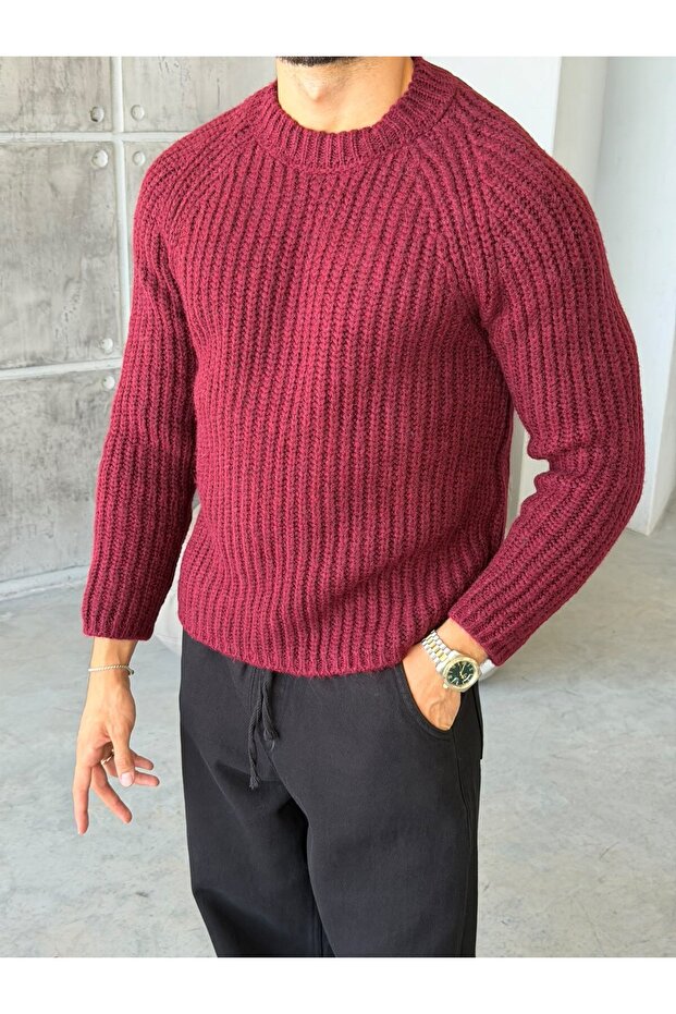 Reglan Sleeve Ribbed Knitwear Claret Red