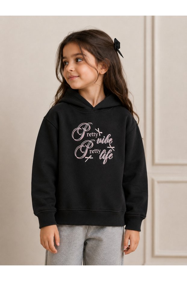 Girls Graphic Text Hoodie Sweatshirt