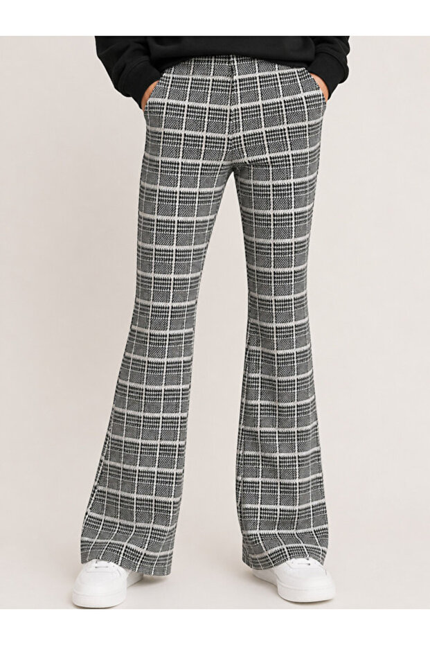 Girls Checkered Flared Leg Pants