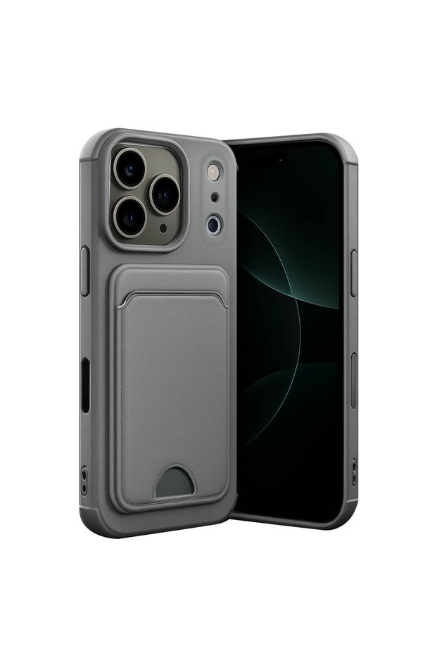 Apple iPhone 17 Pro Max Kelvin Silicone with Business Card Holder - Gray