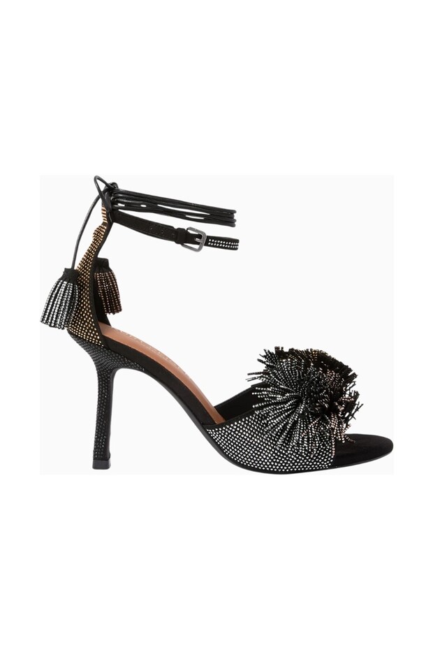 Pom Pom 70 Ankle Tie Sandals, Elegant Lace-Up Heeled Shoes with Suede Detail